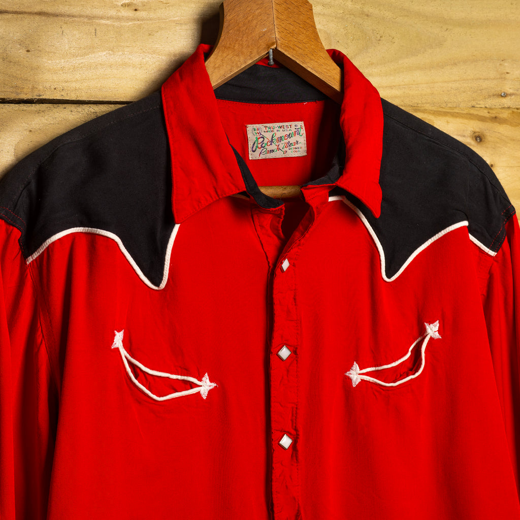 Rockmount Ranch Wear Vintage Red & Black Pearl Snap Western Shirt — Size XL