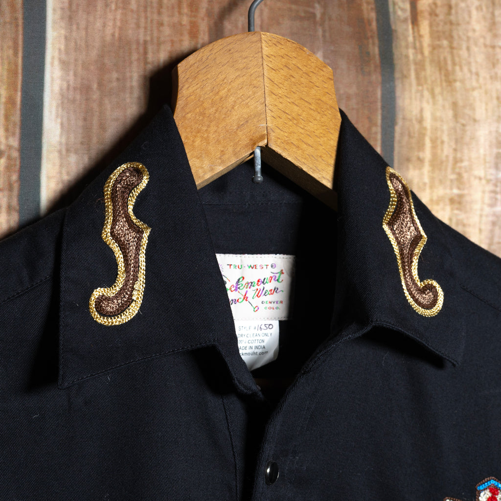 Rockmount Ranch Wear Guitar Embroidered Black Western Shirt S