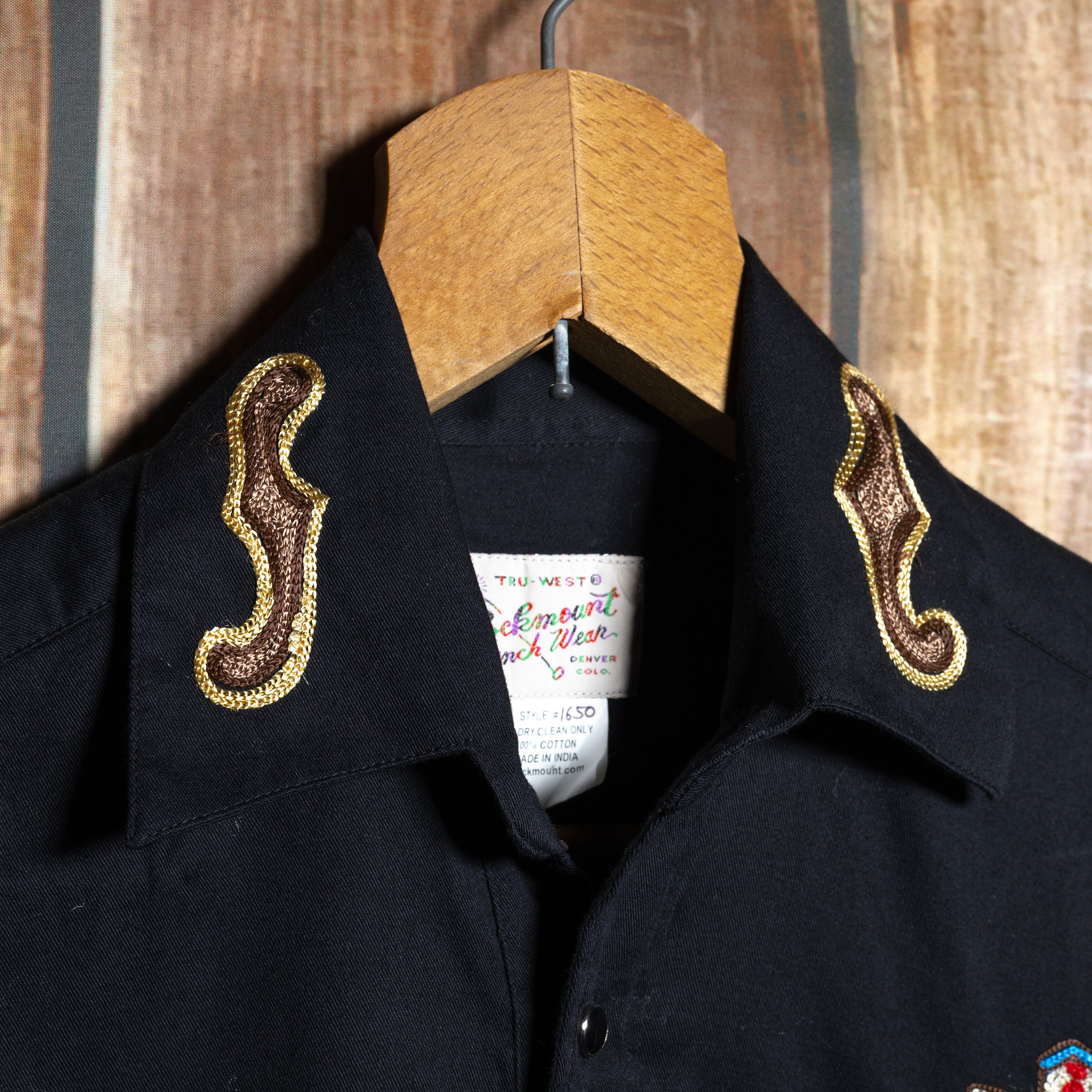 Rockmount Ranch Wear Guitar Embroidered Black Western Shirt S