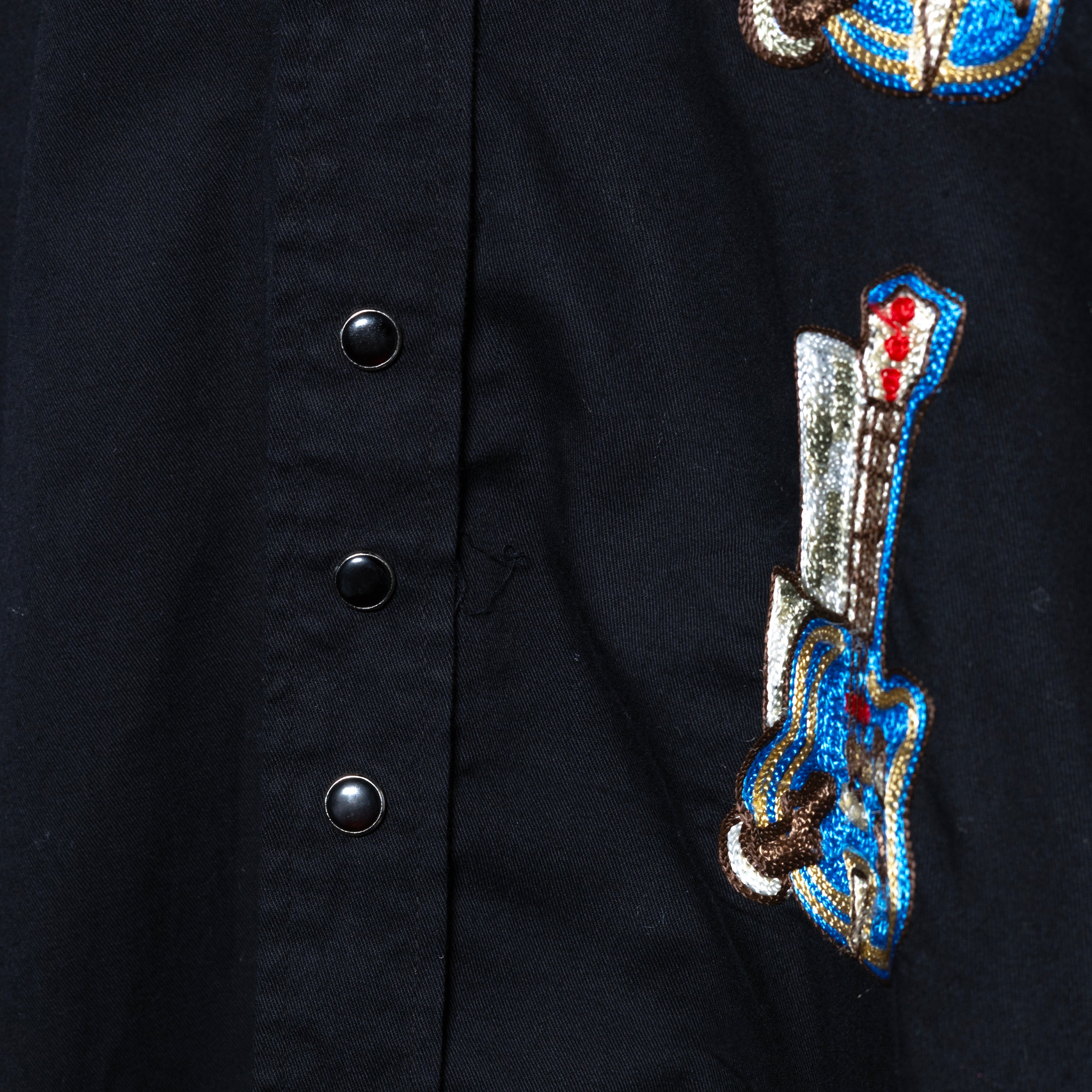 Rockmount Ranch Wear Guitar Embroidered Black Western Shirt S