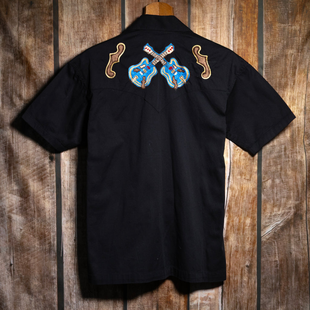 Rockmount Ranch Wear Guitar Embroidered Black Western Shirt S