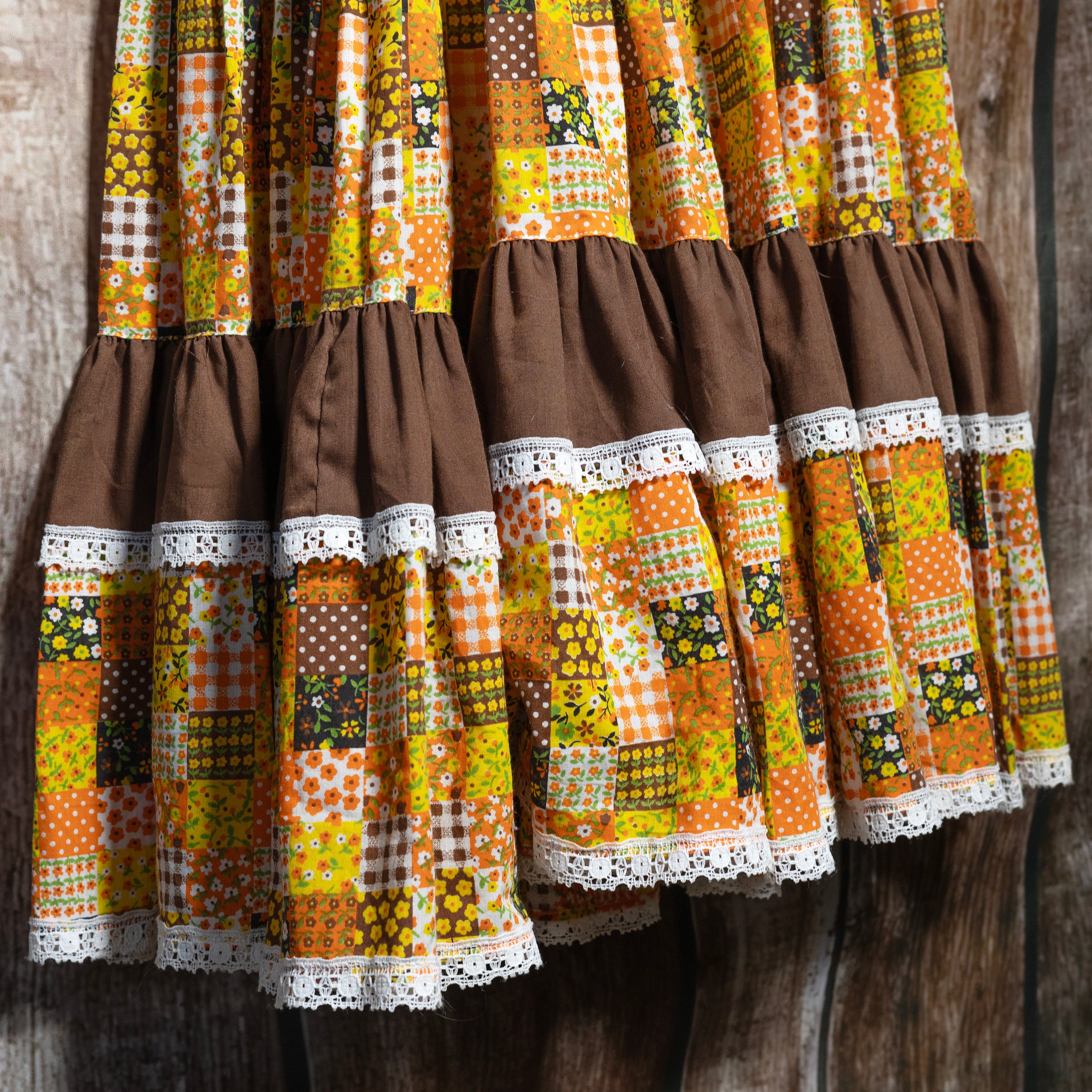 Vintage Rockmount Orange and Brown Patchwork Western Dress Size S/8