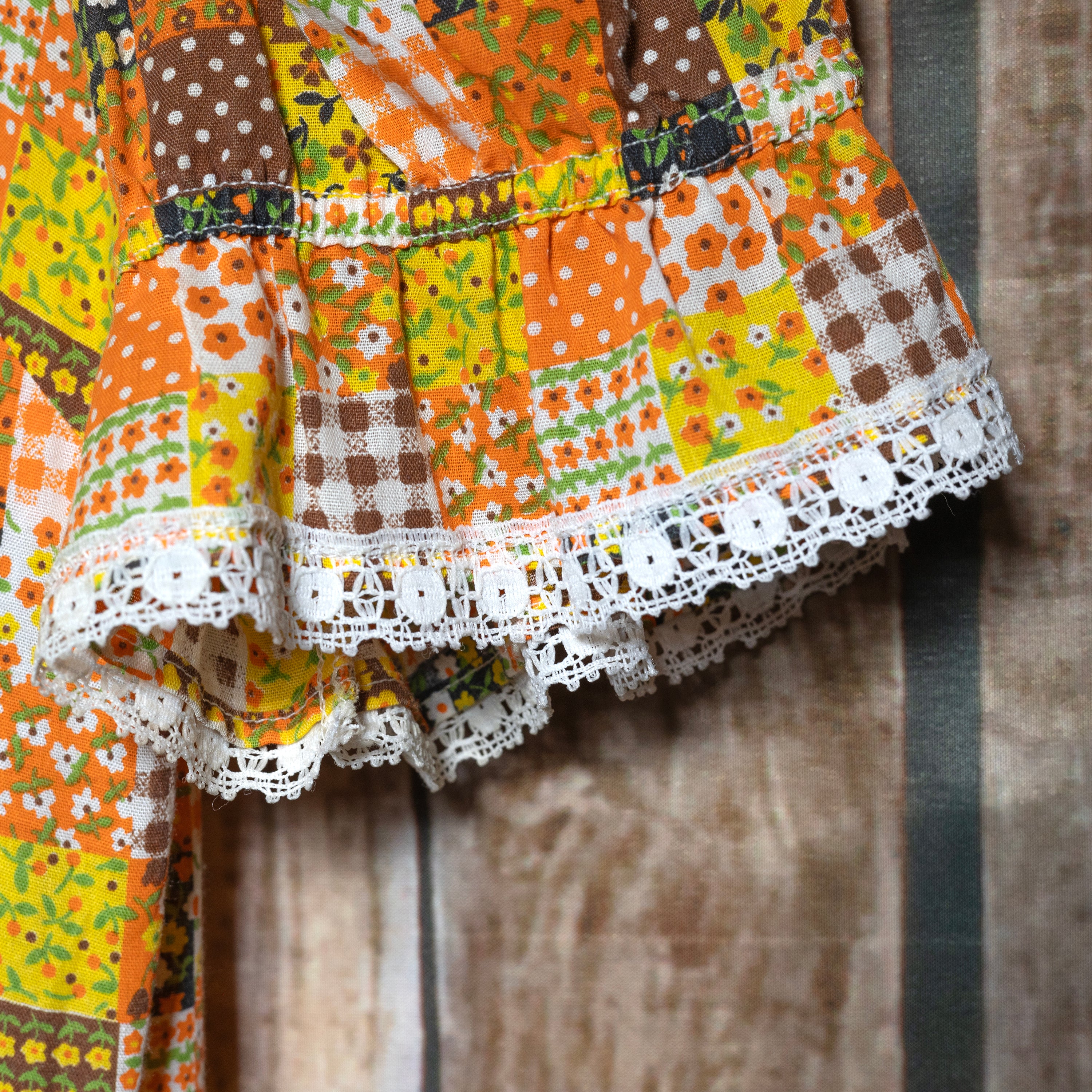 Vintage Rockmount Orange and Brown Patchwork Western Dress Size S/8