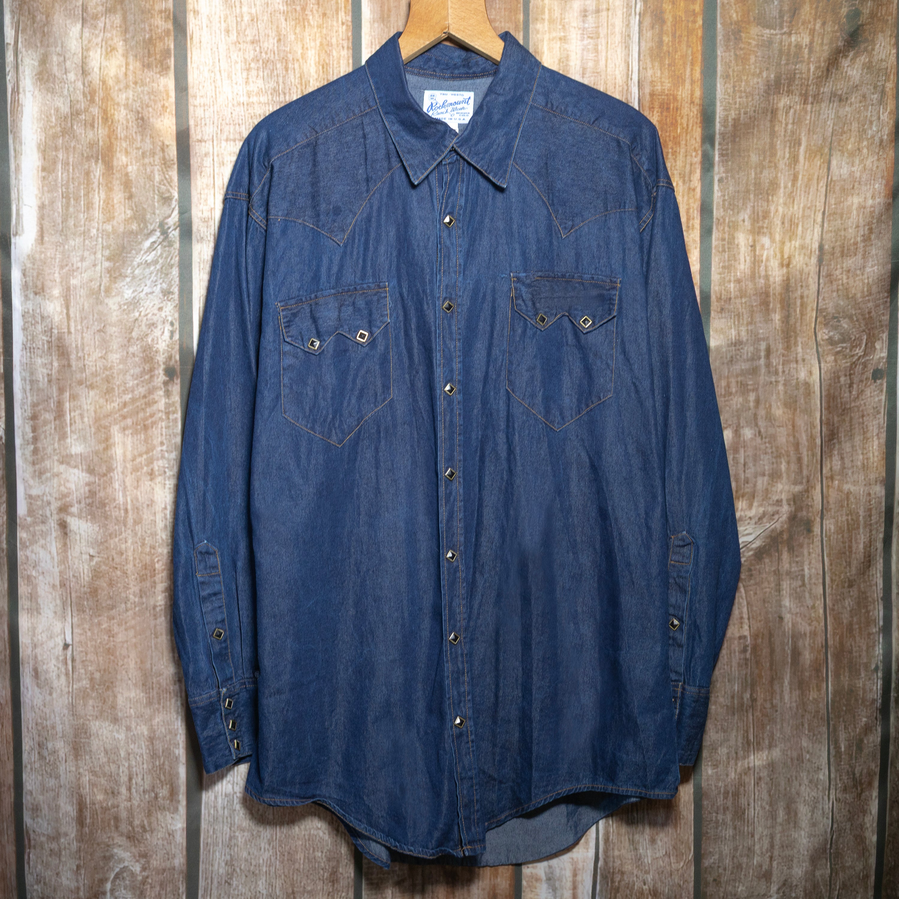 Vintage Rockmount Ranch wear Blue Denim Shirt XL