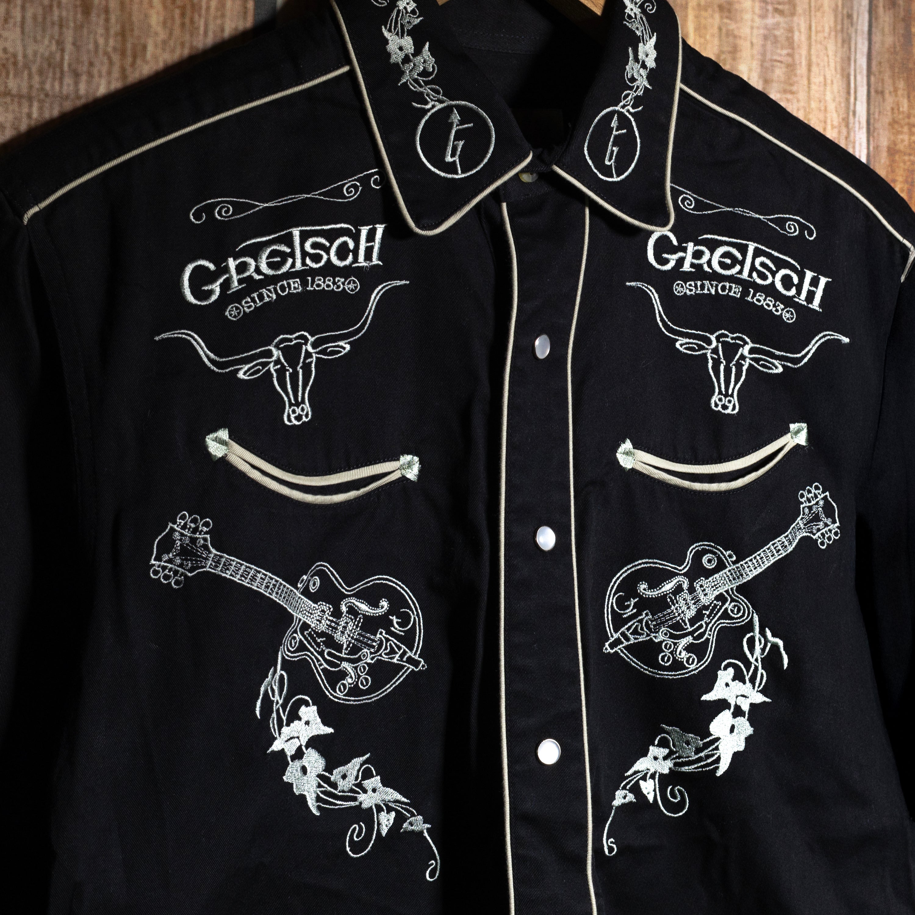 Limited Edition Rockmount Ranch Wear Gretsch Black Embroidered Western Shirt