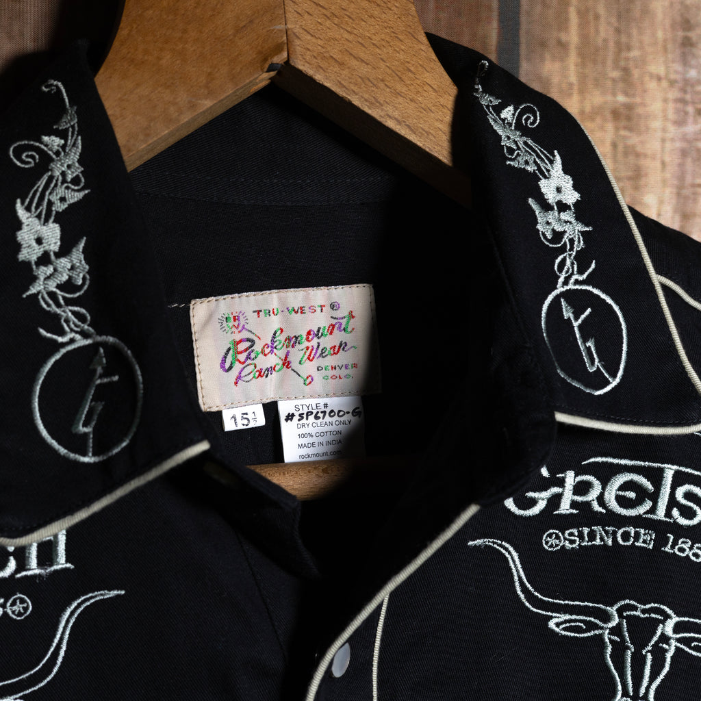 Limited Edition Rockmount Ranch Wear Gretsch Black Embroidered Western Shirt