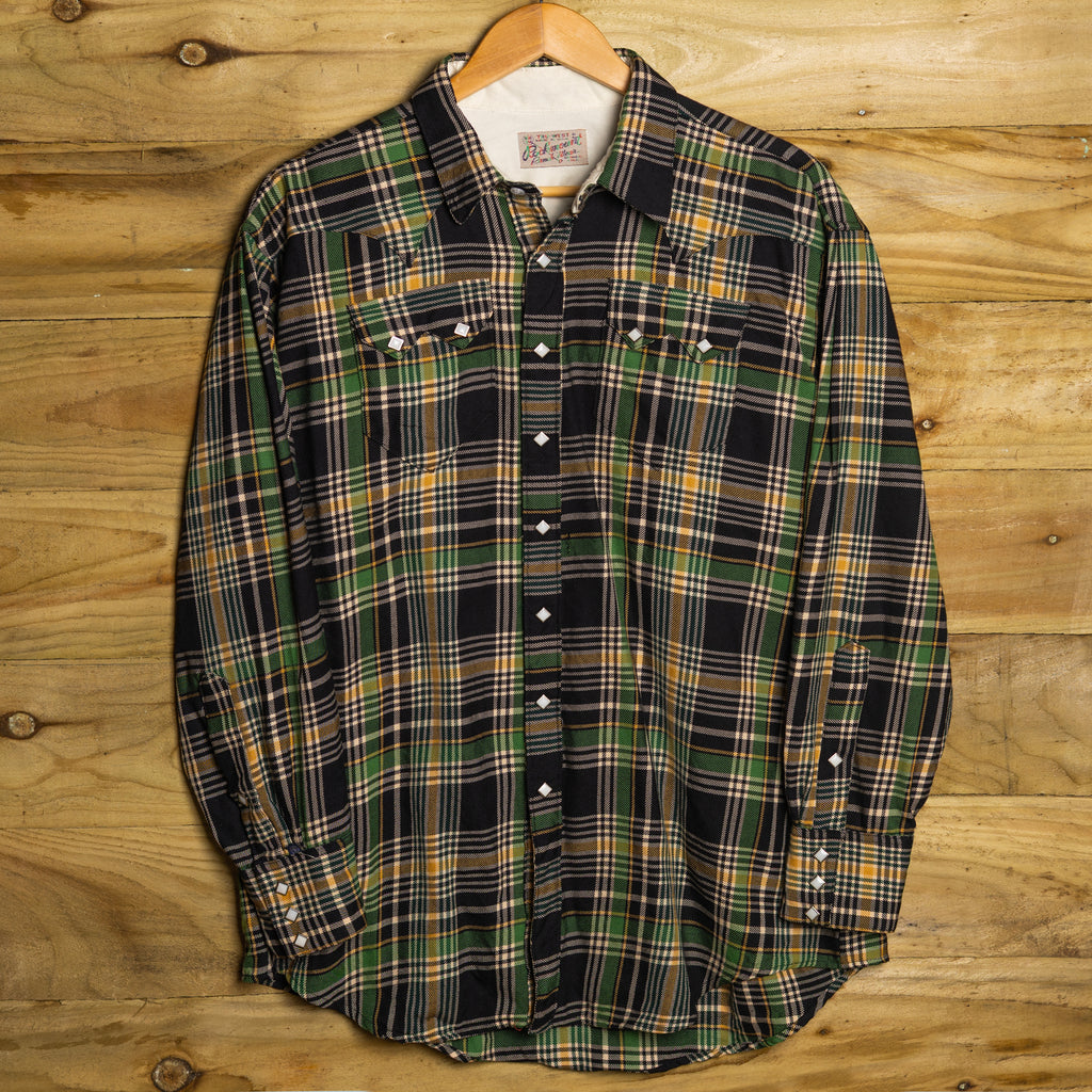1950s Rockmount Ranch Wear Wool Plaid Western Shirt - Pearl Snaps - Size XXL - Rare Excellent Condition