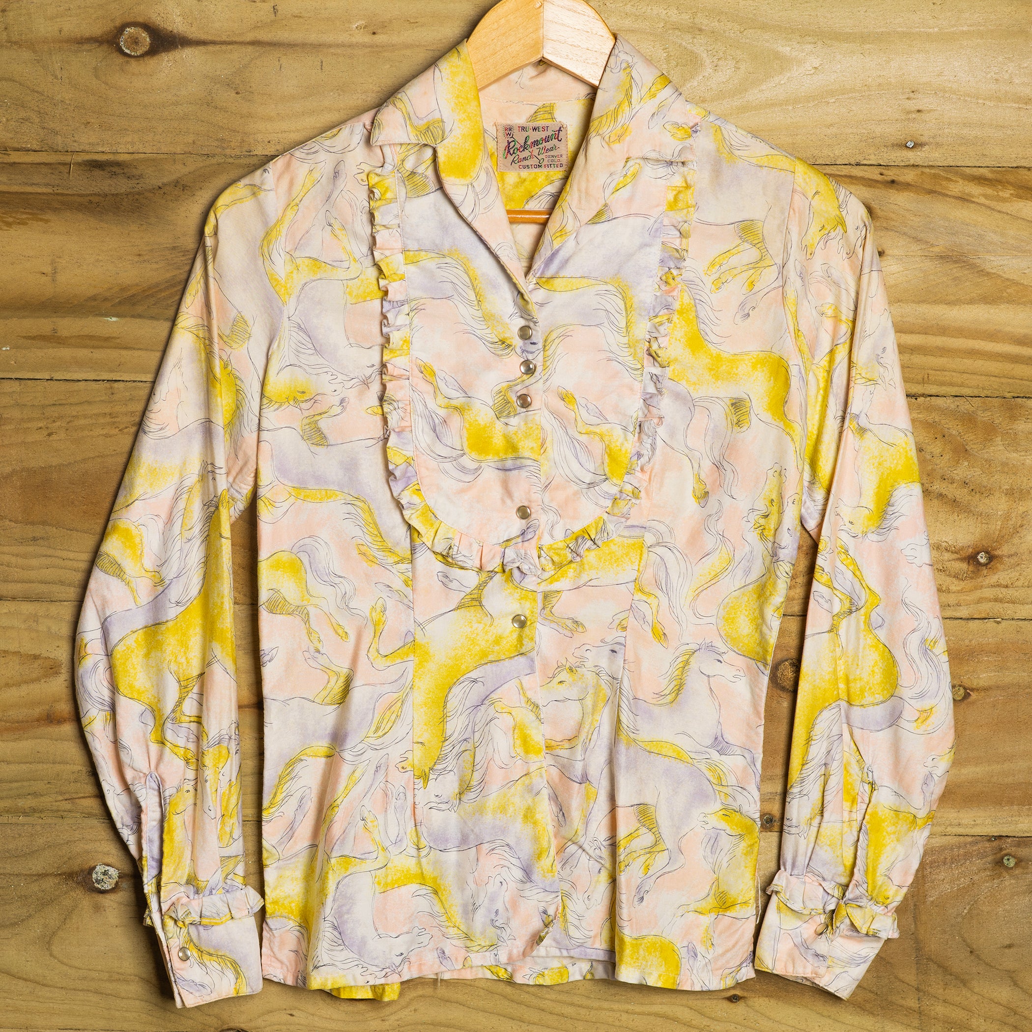 50s Vinatge Rockmount Ranch Wear Womans Horse Print Western Shirt S