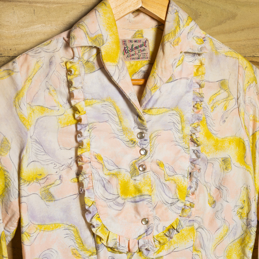 50s Vinatge Rockmount Ranch Wear Womans Horse Print Western Shirt S