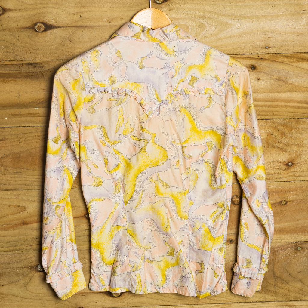 50s Vinatge Rockmount Ranch Wear Womans Horse Print Western Shirt S