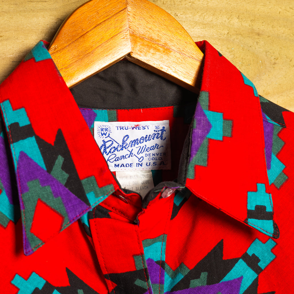 Rockmount Ranch Wear Aztec Pattern Western Shirt - Southwestern Design - Size M (12)