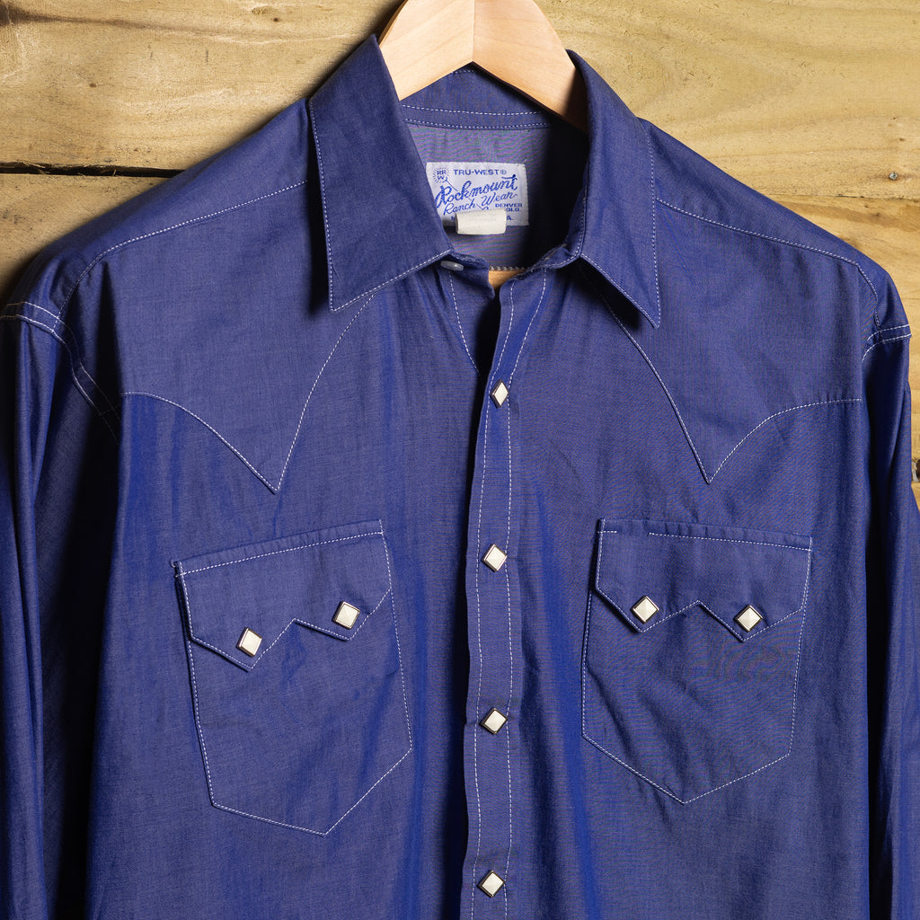 Rockmount Ranch Wear Lightweight Blue Cotton Western Shirt – Pearl Snaps, XL