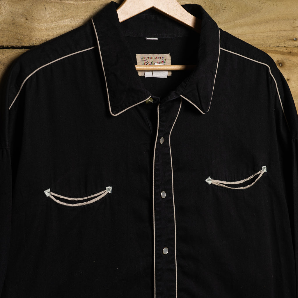 Rockmount Ranch Wear Black & White Tall Cowboy Shirt with Pearl Snaps & White Piping — 3XL