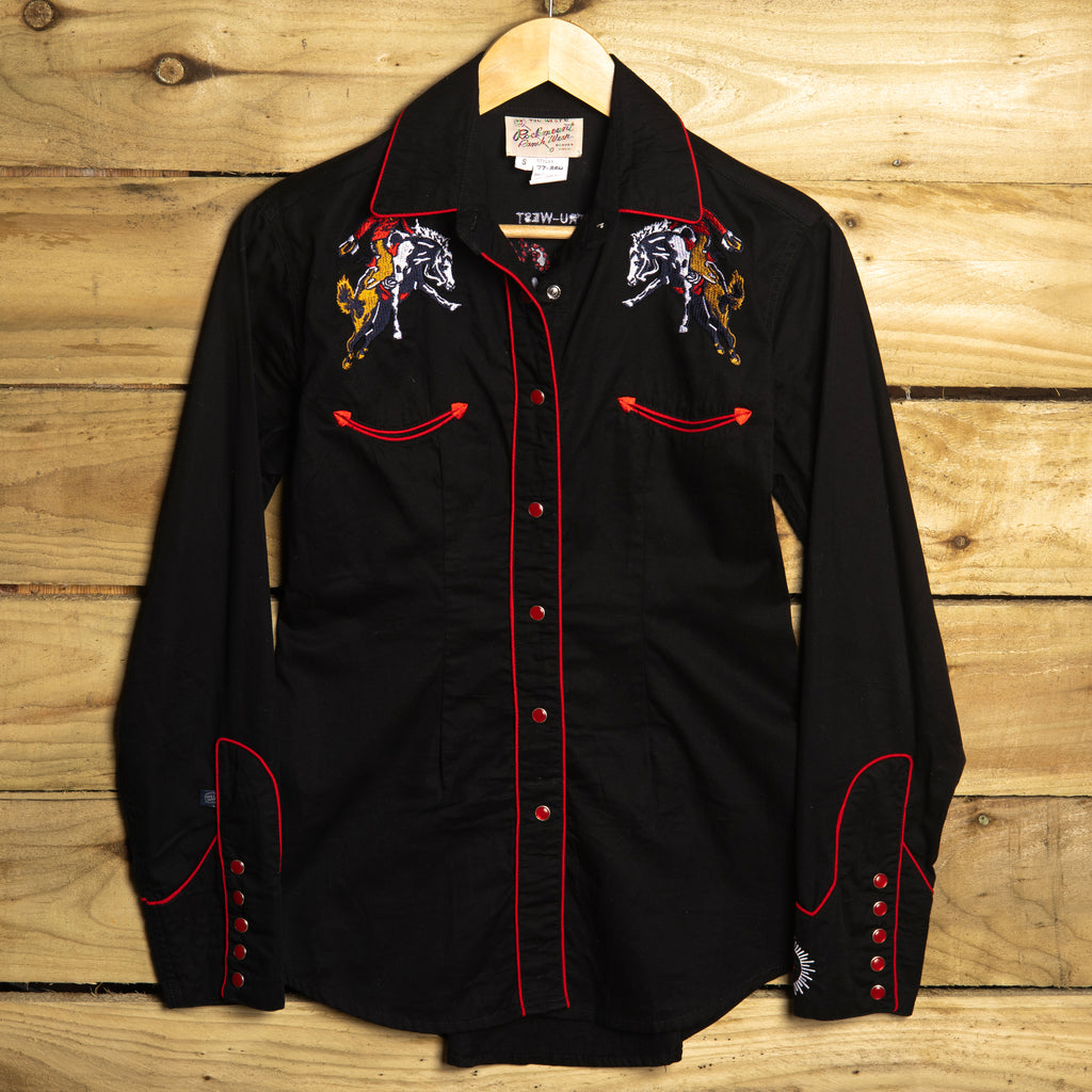 Rockmount Ranch Wear Black Embroidered Women's Western Shirt, S/8-10