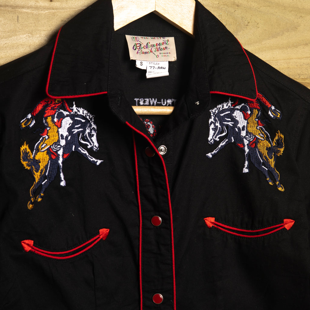 Rockmount Ranch Wear Black Embroidered Women's Western Shirt, S/8-10