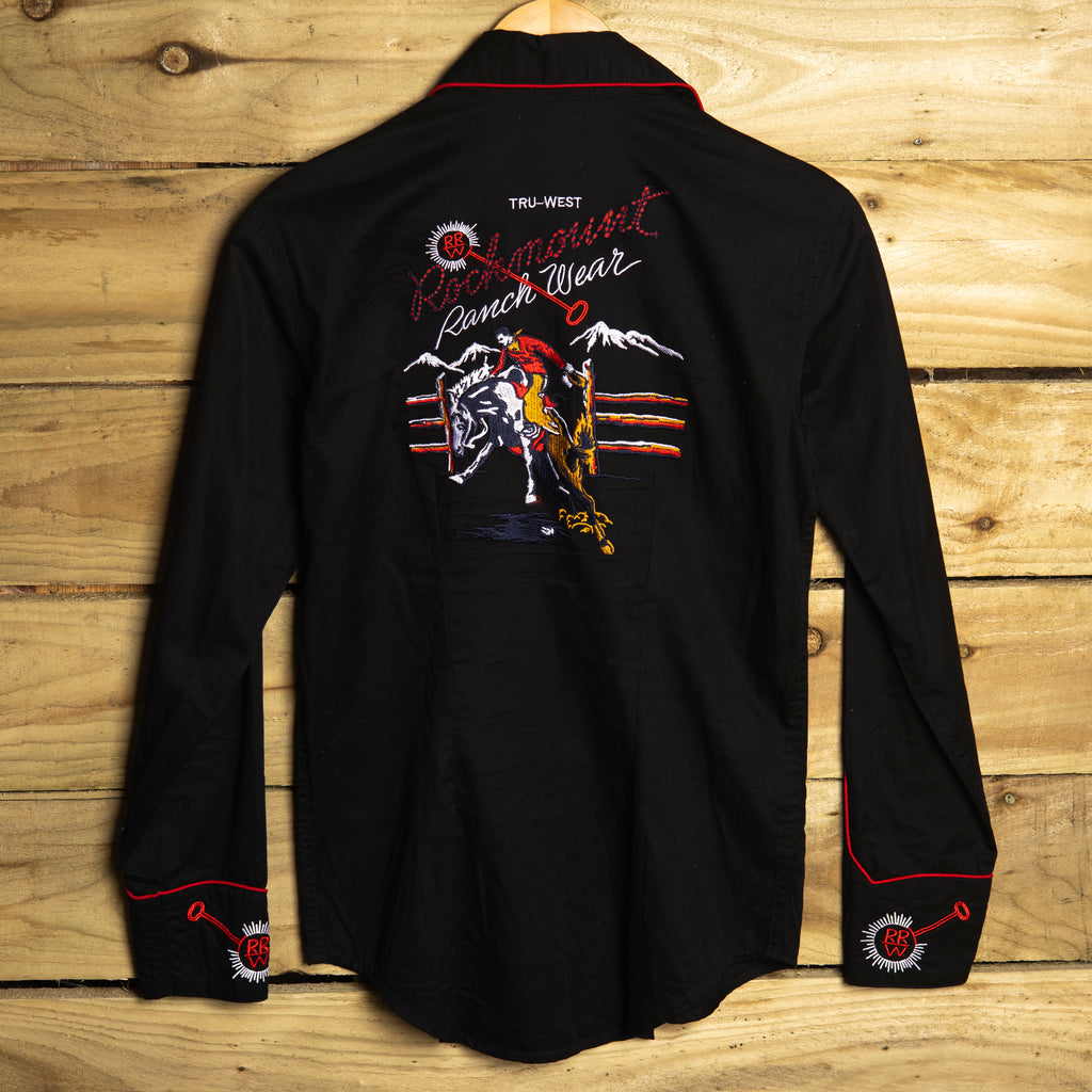 Rockmount Ranch Wear Black Embroidered Women's Western Shirt, S/8-10