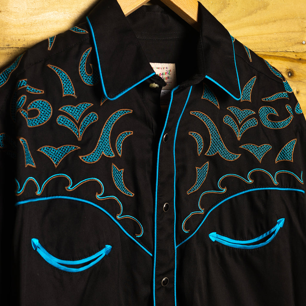 Rockmount Ranch Wear Floral Pattern Black Western Shirt - Pearl Snaps - Size L - Like New
