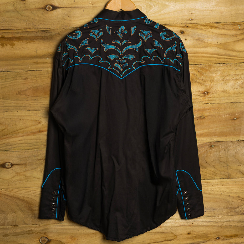 Rockmount Ranch Wear Floral Pattern Black Western Shirt - Pearl Snaps - Size L - Like New