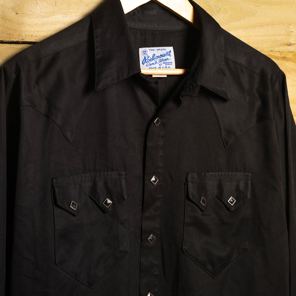 Rockmount Ranch Wear Vintage Black Pearl Snap Western Shirt with Sawtooth Pockets — Size L