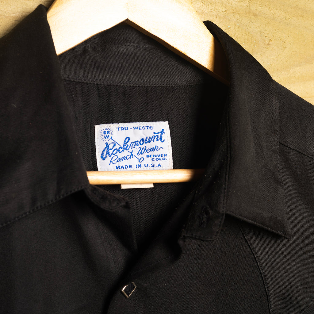Rockmount Ranch Wear Vintage Black Pearl Snap Western Shirt with Sawtooth Pockets — Size L