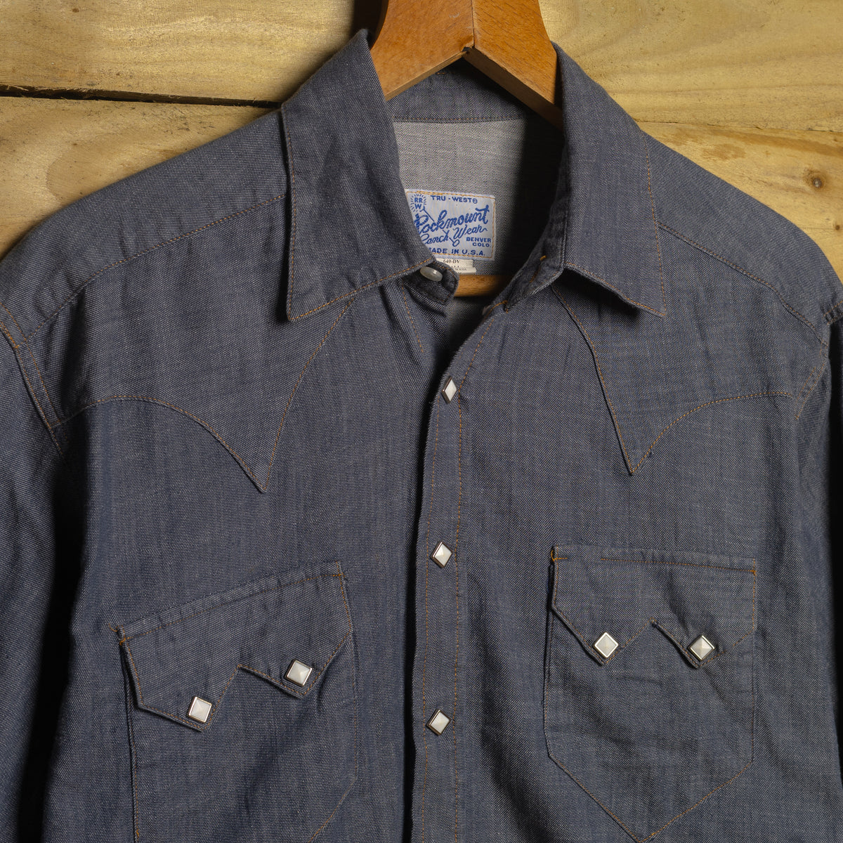 Vintage Rockmount Ranch Wear Chambray Western Shirt with Pearl Snaps S