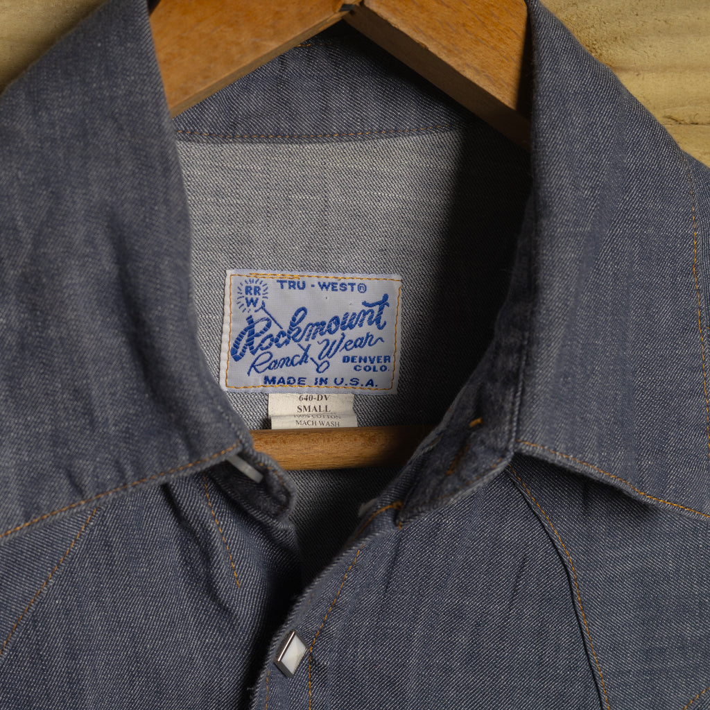 Vintage Rockmount Ranch Wear Chambray Western Shirt with Pearl Snaps S
