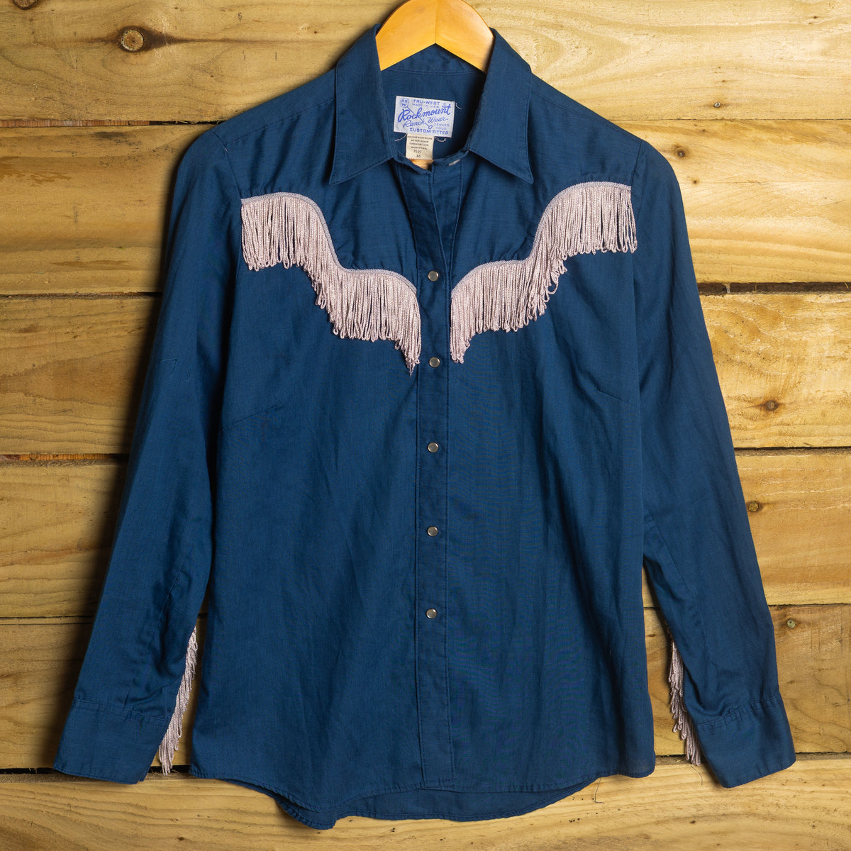 Vintage Rockmount Women's Navy Fringe Pearl Snap Western Shirt