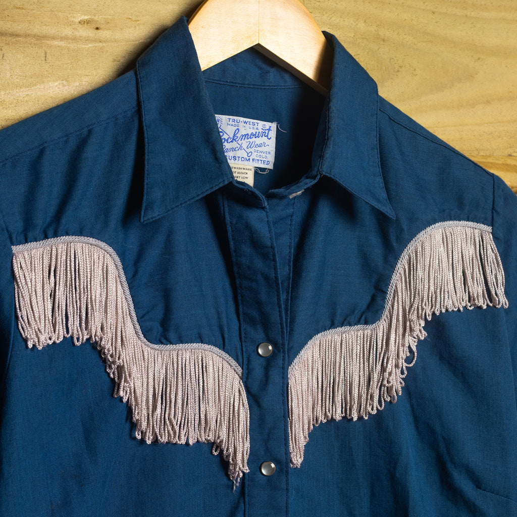 Vintage Rockmount Women's Navy Fringe Pearl Snap Western Shirt