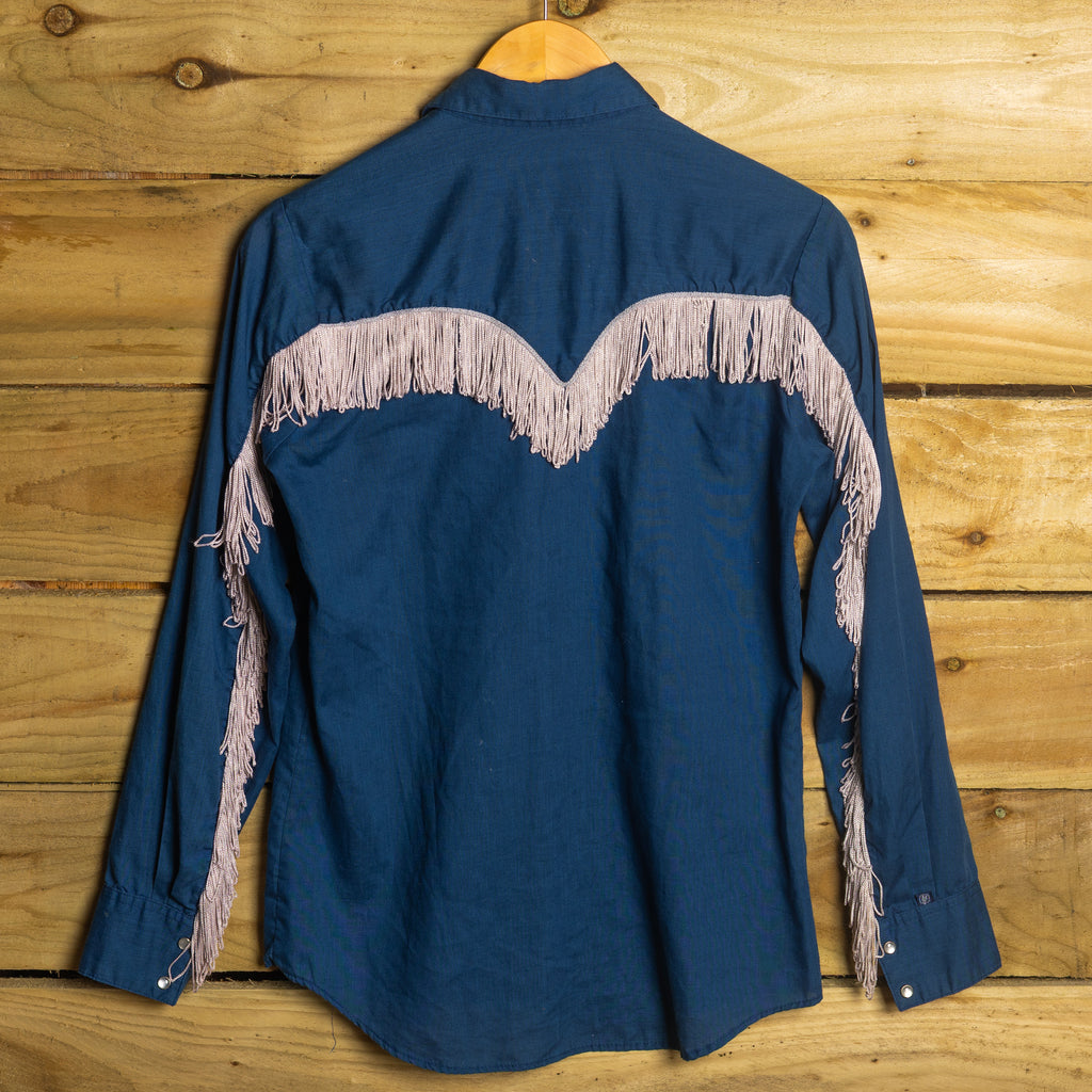 Vintage Rockmount Women's Navy Fringe Pearl Snap Western Shirt
