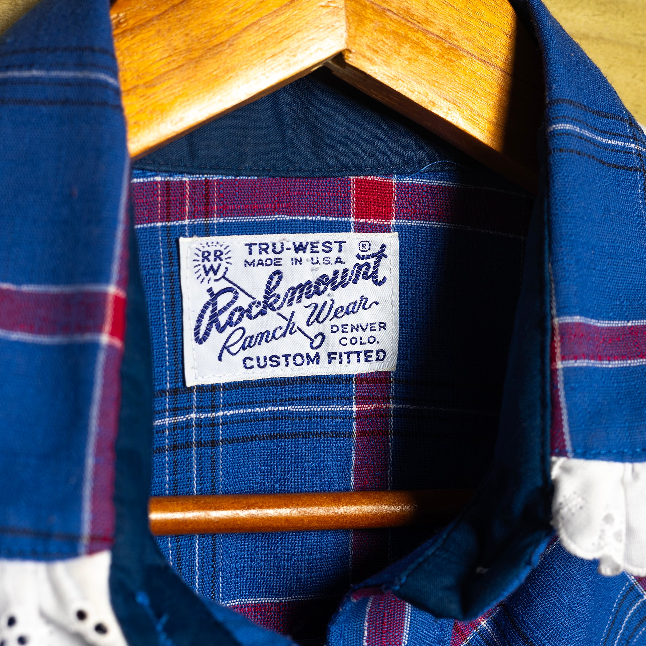 Vintage Rockmount Ranch Wear Fringed Blue & Red Western Shirt – Pearl Snaps, Size M (12-14)