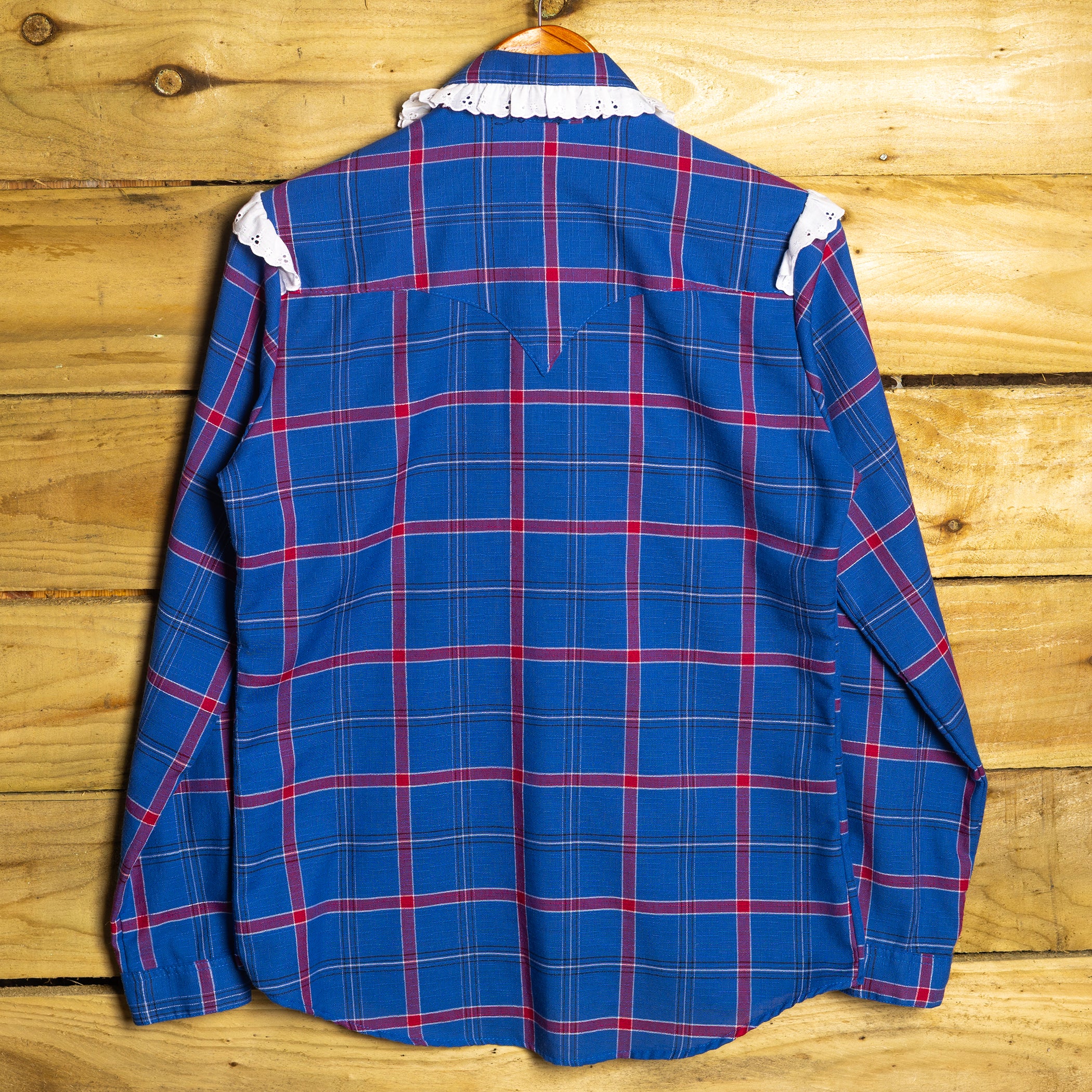 Vintage Rockmount Ranch Wear Fringed Blue & Red Western Shirt – Pearl Snaps, Size M (12-14)