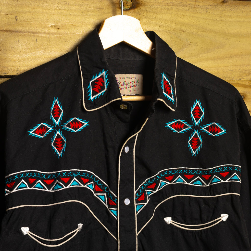 Vintage Rockmount Ranch Wear Black Embroidered Western Shirt | Size M