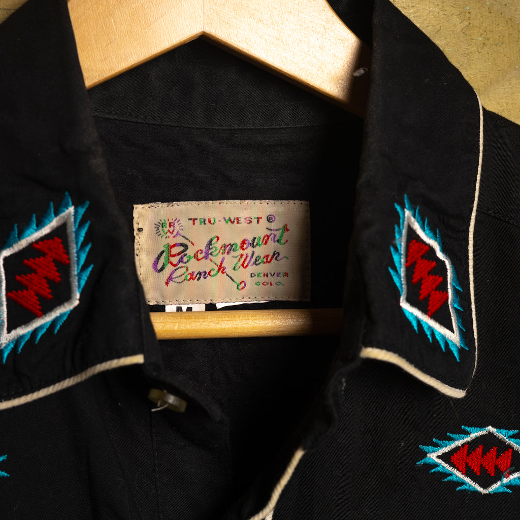 Vintage Rockmount Ranch Wear Black Embroidered Western Shirt | Size M