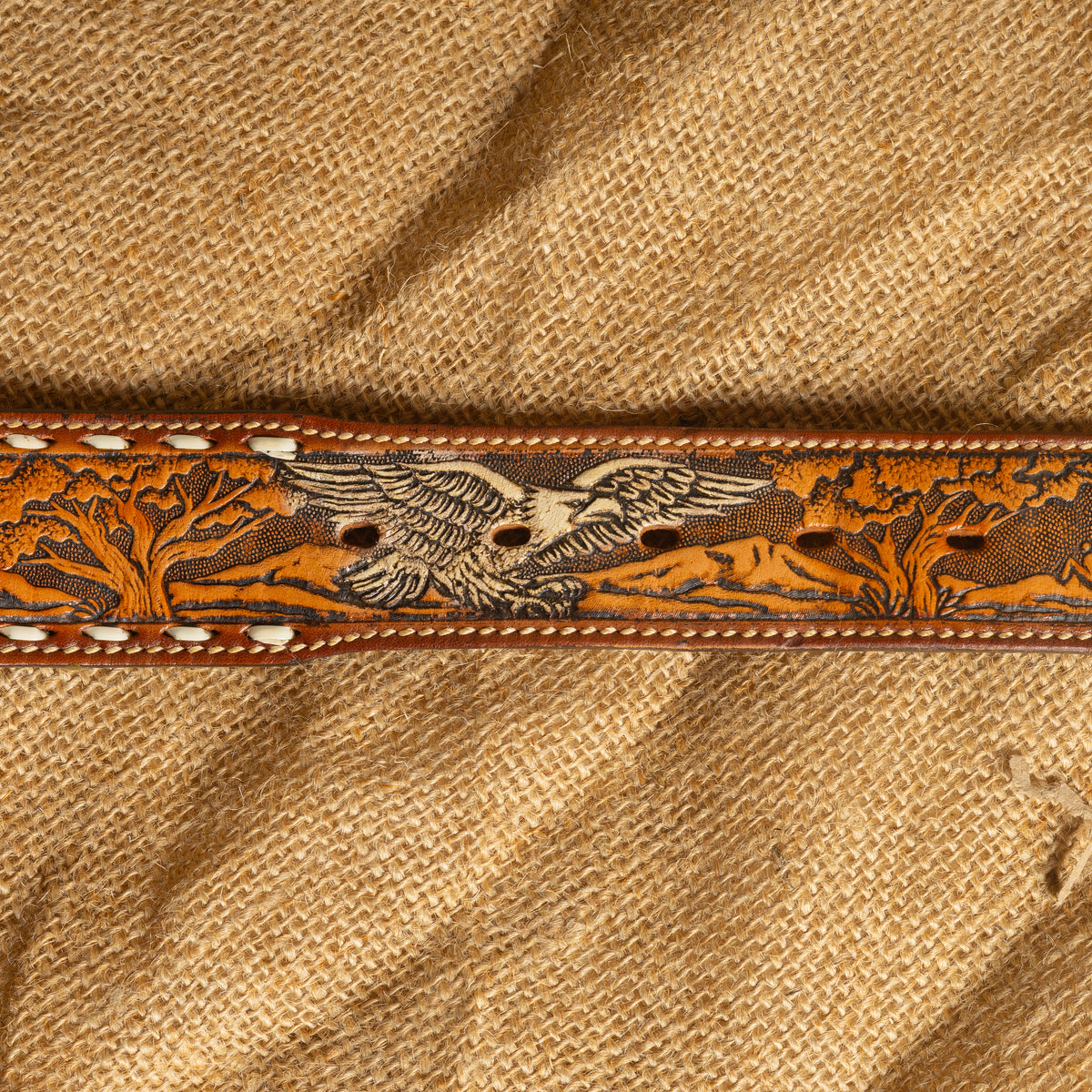 Vintage Rockmount Brown Tooled Leather Eagle Western Belt, 30/32