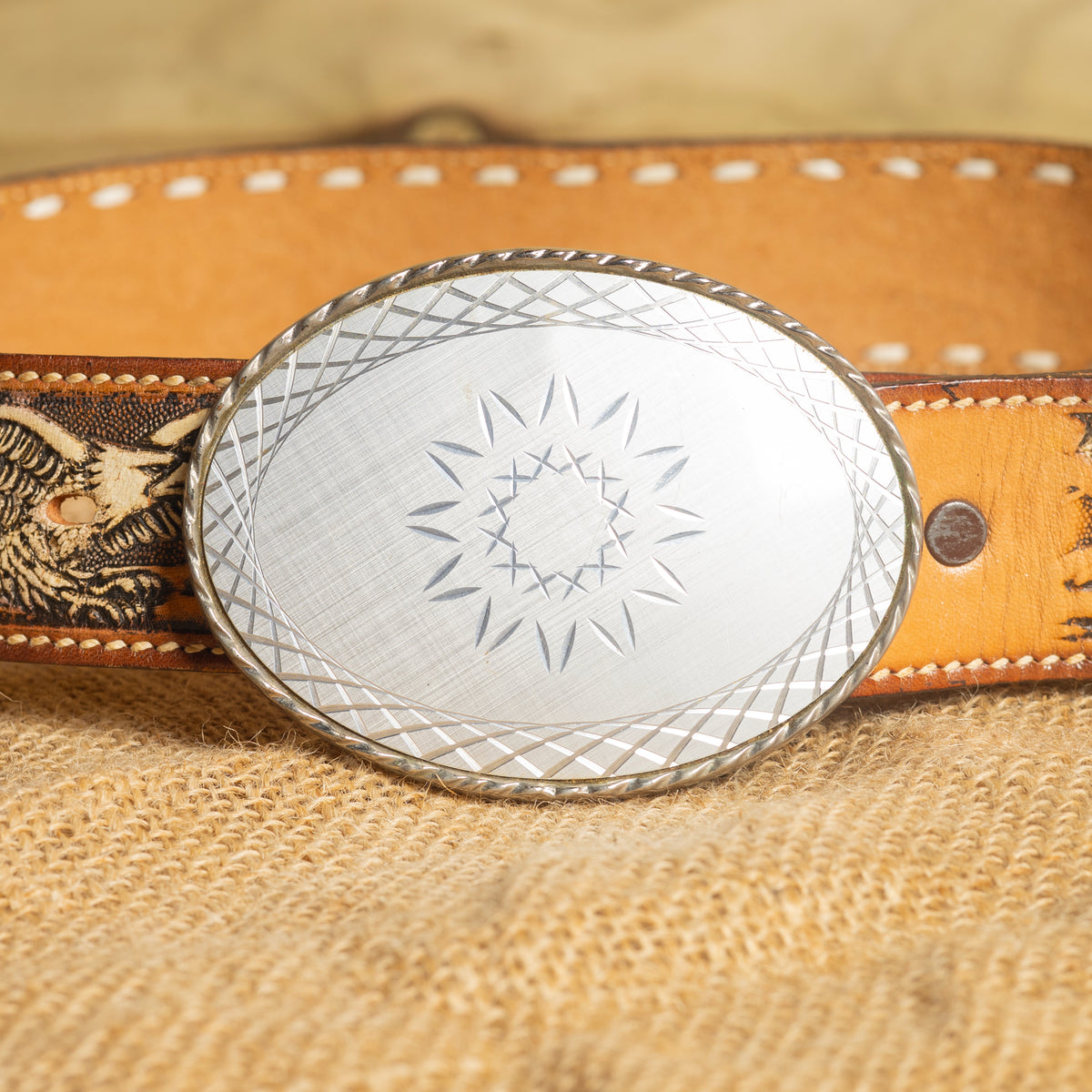 Vintage Rockmount Brown Tooled Leather Eagle Western Belt, 30/32