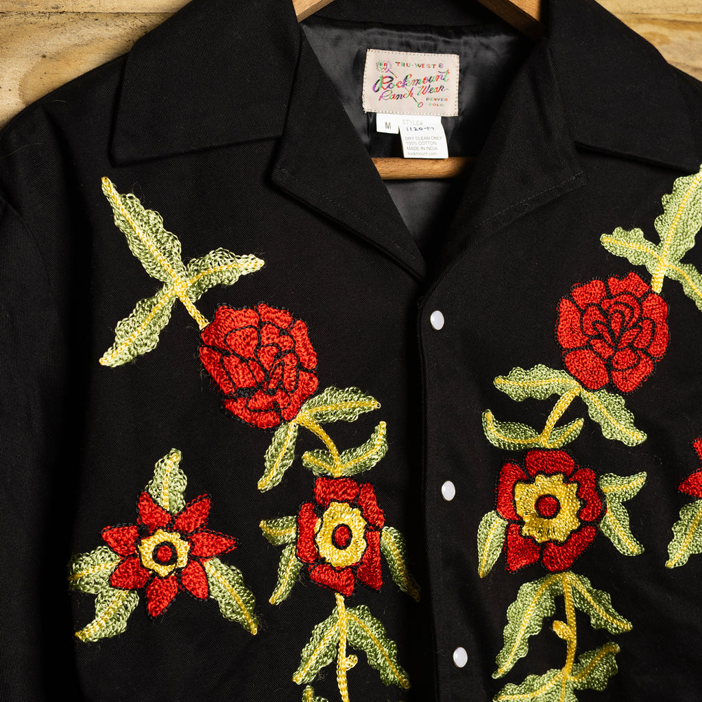 Rockmount Ranch Wear Rose Embroidered Black Bolero Jacket M