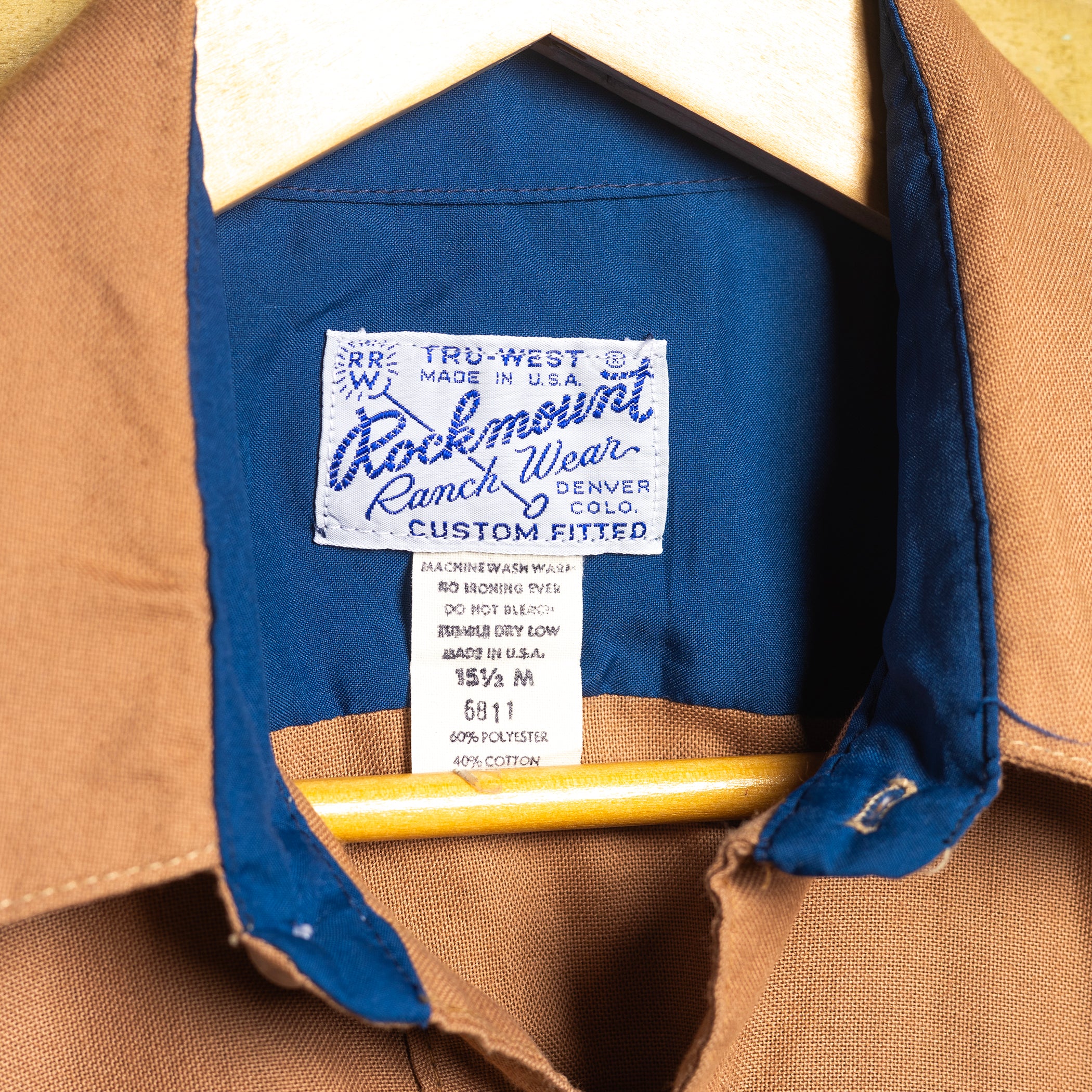 Rockmount Ranch Wear Brown & Blue Piping Western Shirt – Smile Pockets, Pearl Snaps – Size M (12–14)