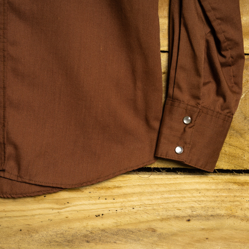 Vintage 1970s Rockmount Ranchwear Brown Cowboy Shirt with Embroidered Bull - Size Medium