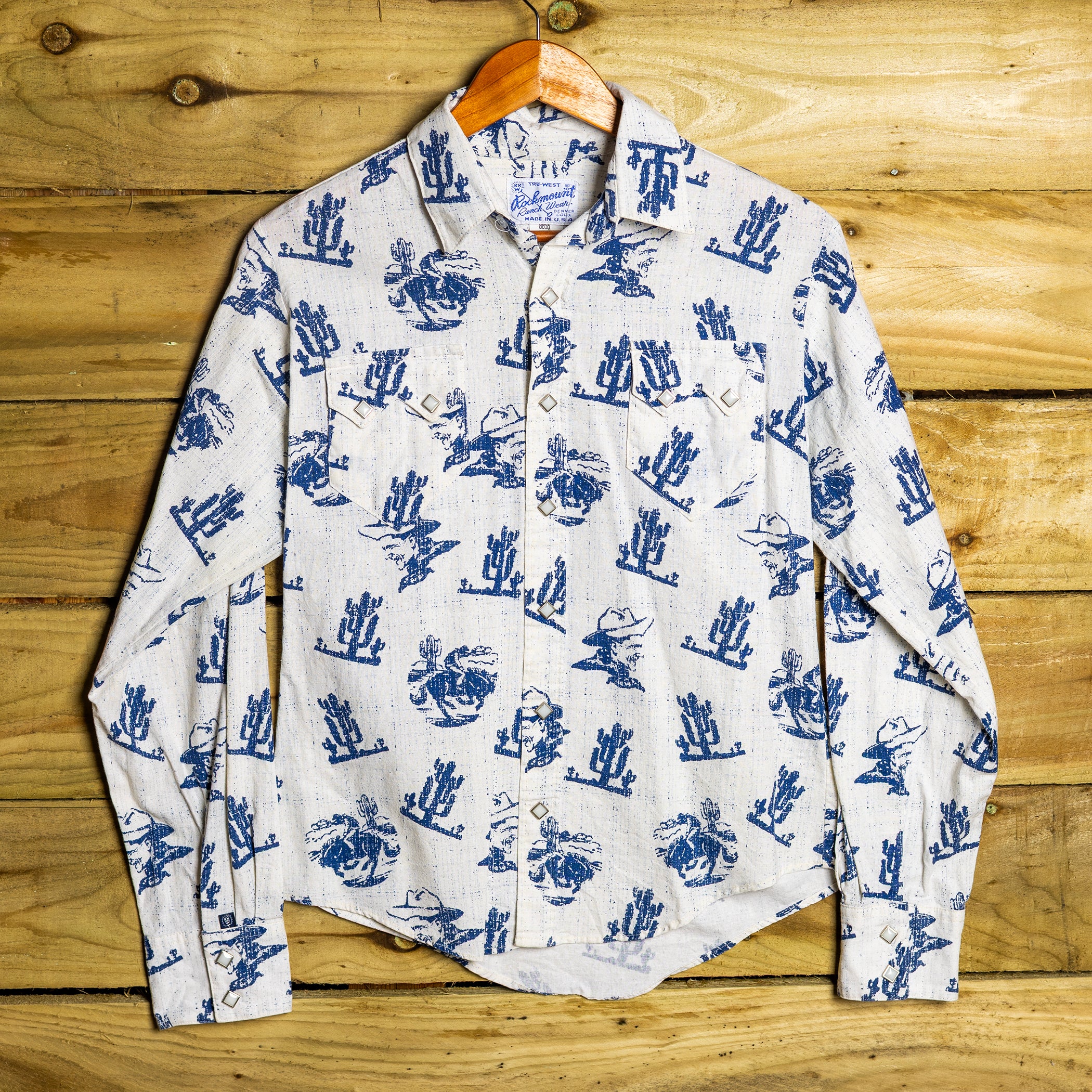 Vintage Rockmount Ranchwear Cowboy & Cactus Print Shirt with Pearl Snaps - Women's 10