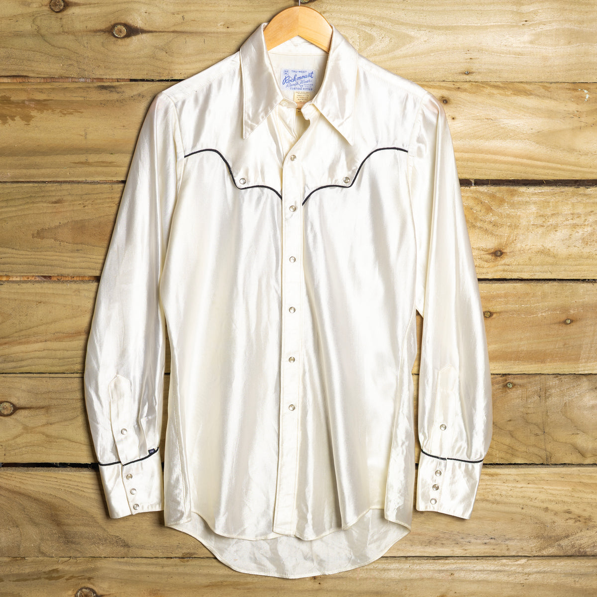 Vintage Rockmount Cream-Beige Western Shirt with Black Piping M
