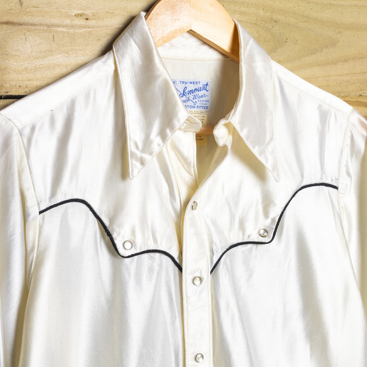 Vintage Rockmount Cream-Beige Western Shirt with Black Piping M