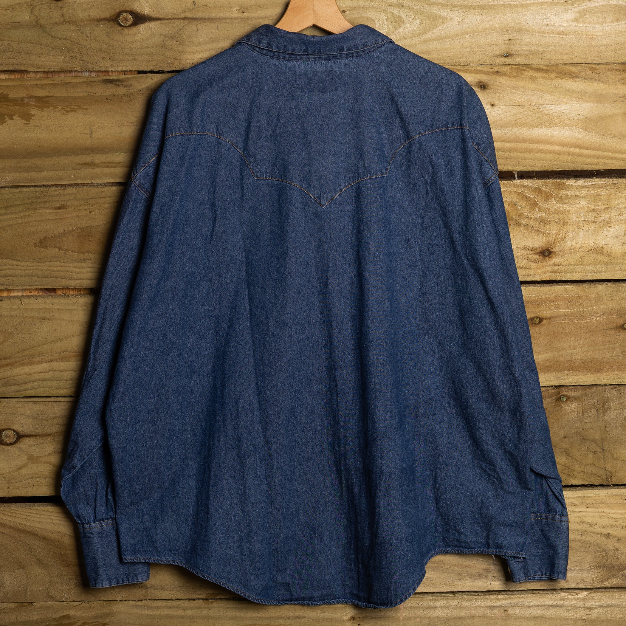 Rockmount Ranch Wear Blue Denim Cowboy Shirt with Square Pearl Snaps — 3XL