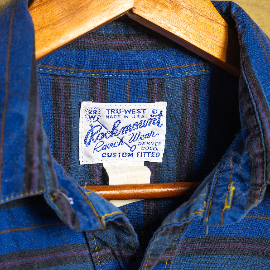 Vintage Rockmount Ranch Wear Blue Striped Western Shirt – Pearl Snaps, Size M