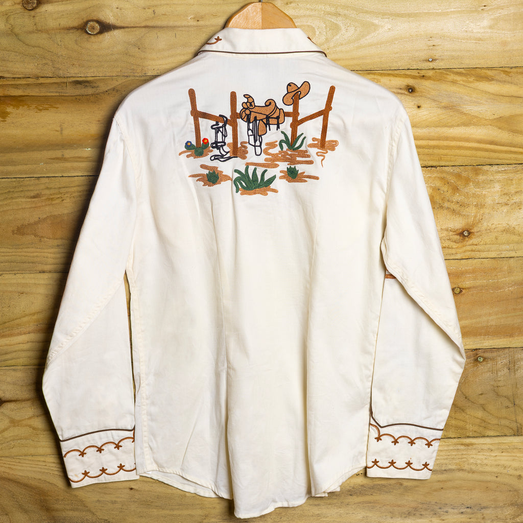 Rockmount Ranch Wear Embroidered Cream Womans Shirt L