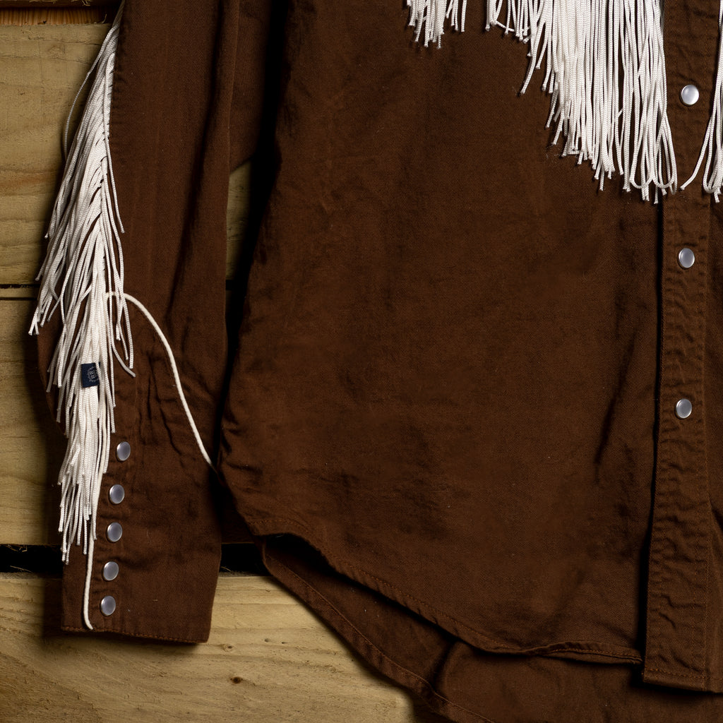 Rockmount Ranch Wear Fringed Brown Floral Embroidered Western Shirt - Pearl Snaps - Size S