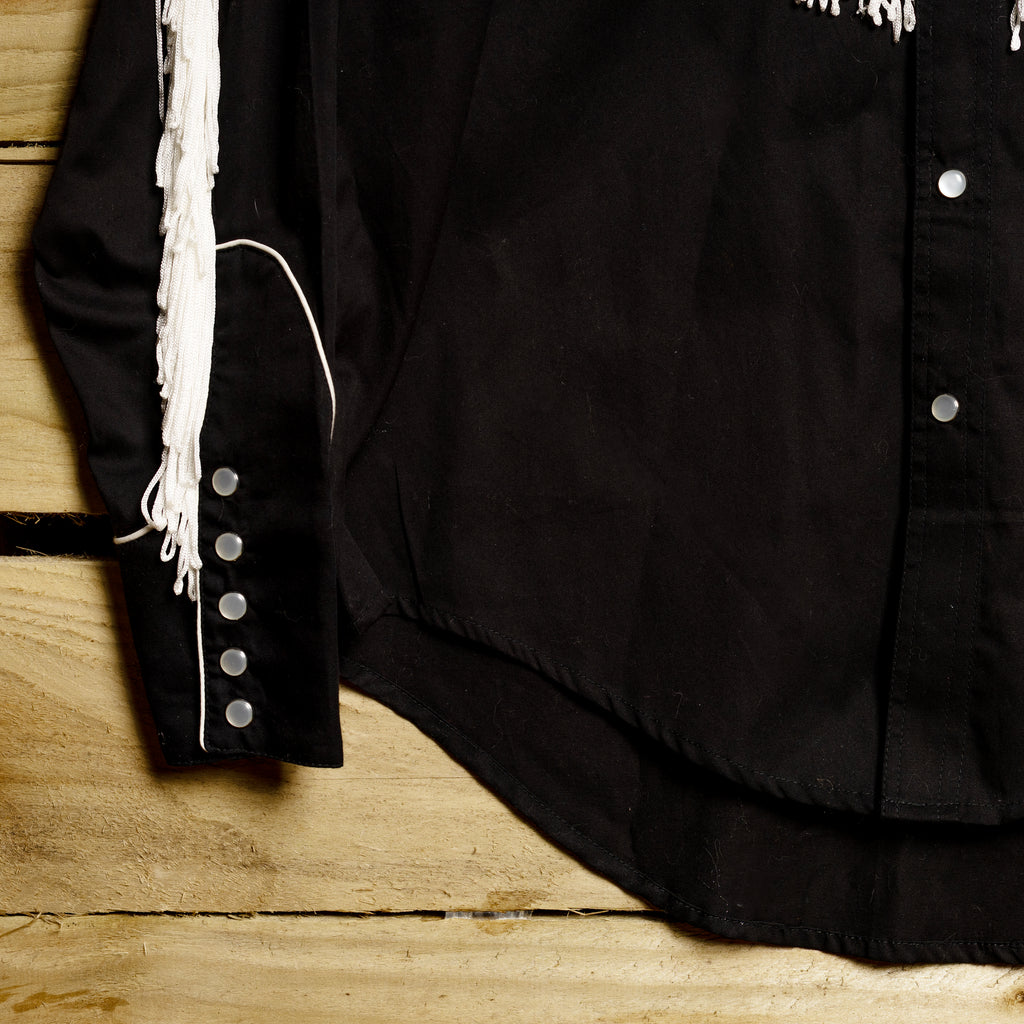 Rockmount Ranch Wear Fringed Black Floral Embroidered Western Shirt - Pearl Snaps - Size S