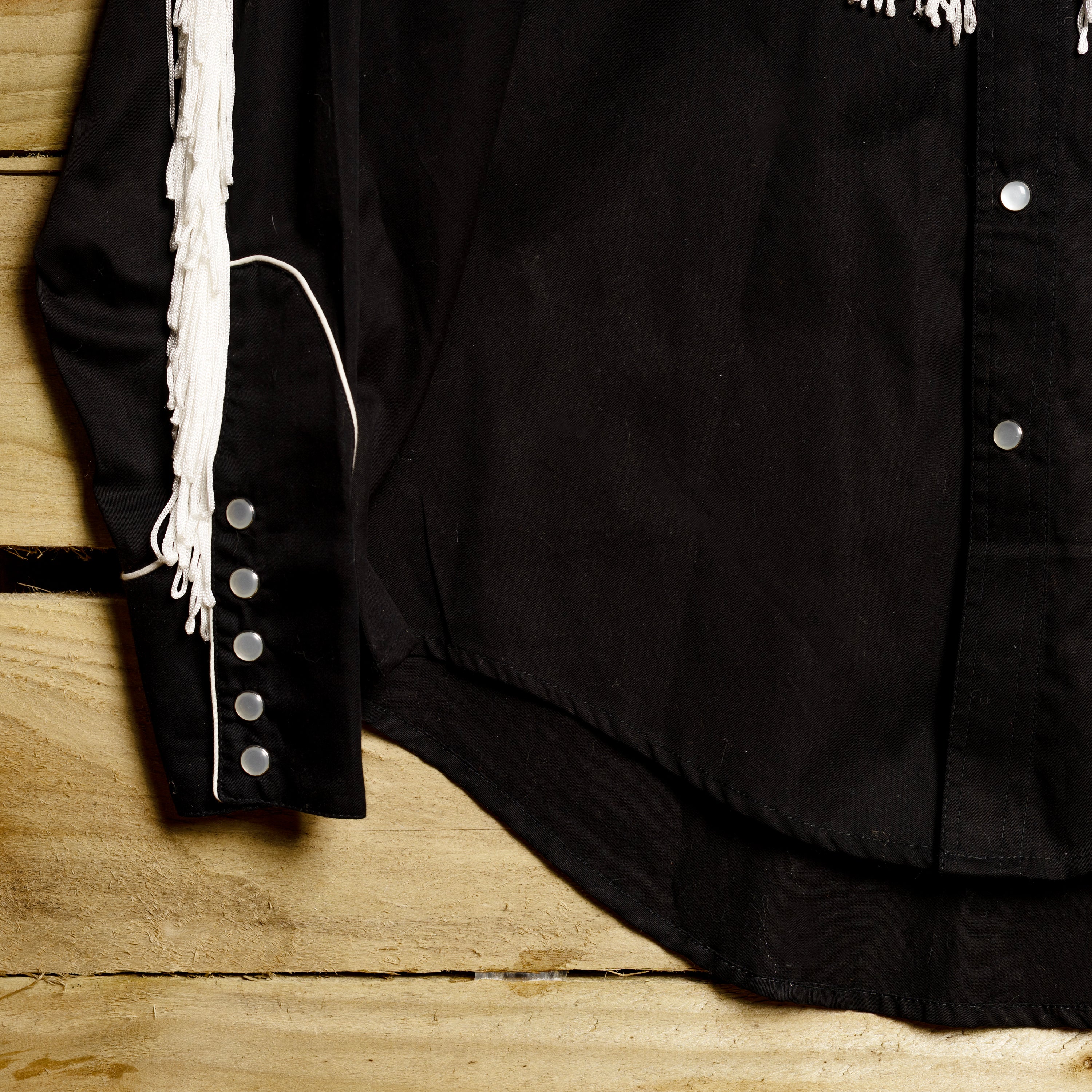 Rockmount Ranch Wear Fringed Black Floral Embroidered Western Shirt - Pearl Snaps - Size S
