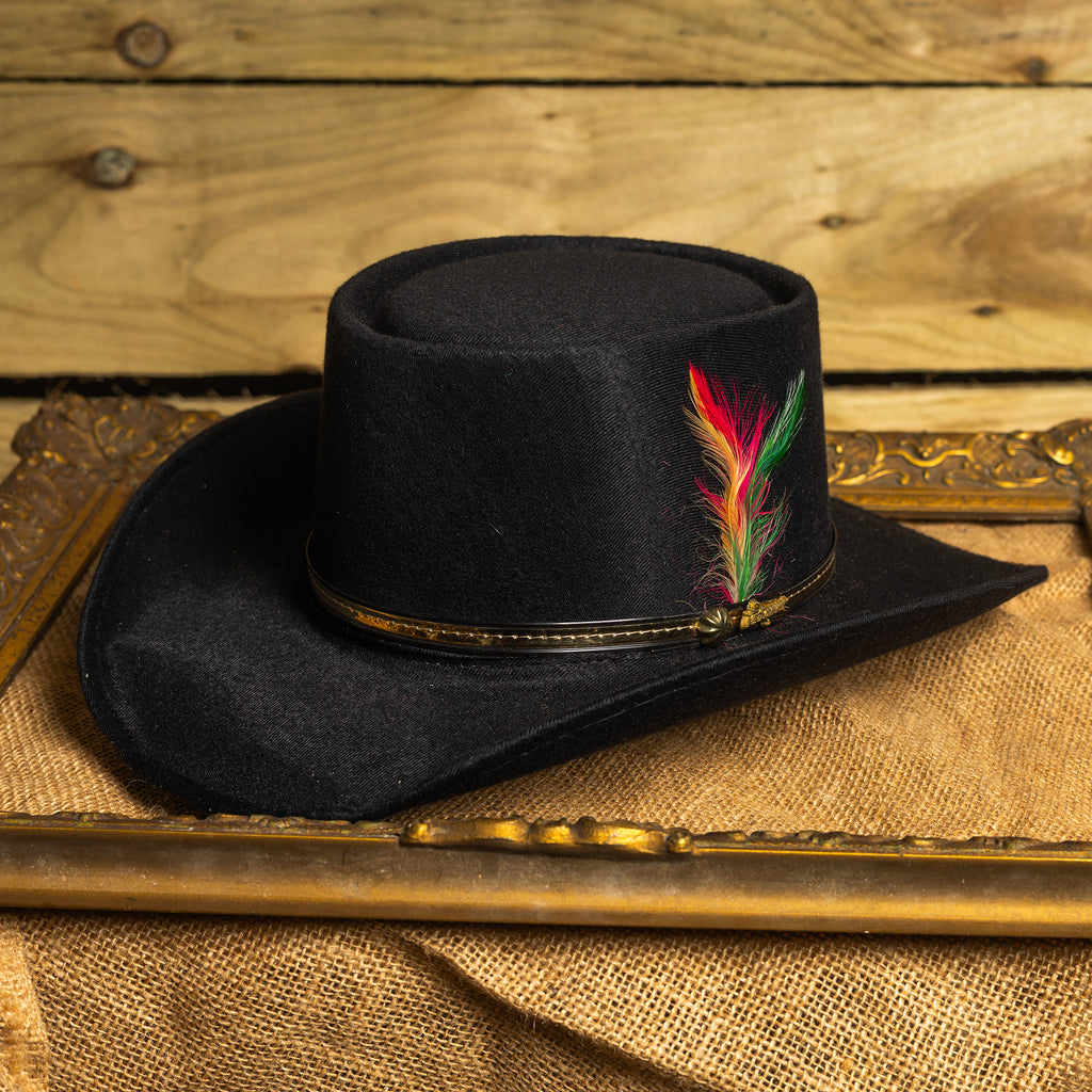 Vintage Rockmount Ranch Wear Black Cowboy Hat with Feather – Size XS (Rim 20.5")