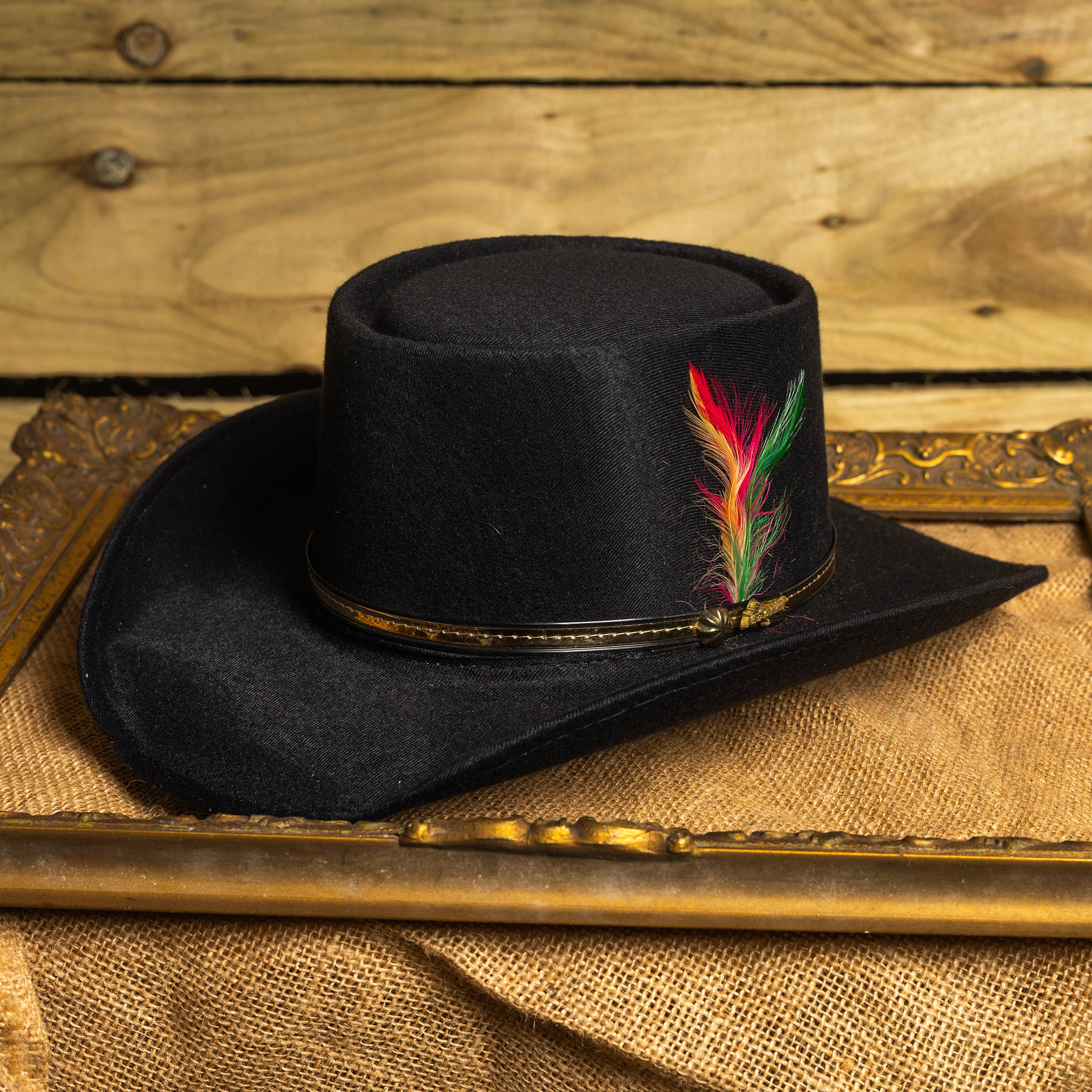 Vintage Rockmount Ranch Wear Black Cowboy Hat with Feather – Size XS (Rim 20.5")
