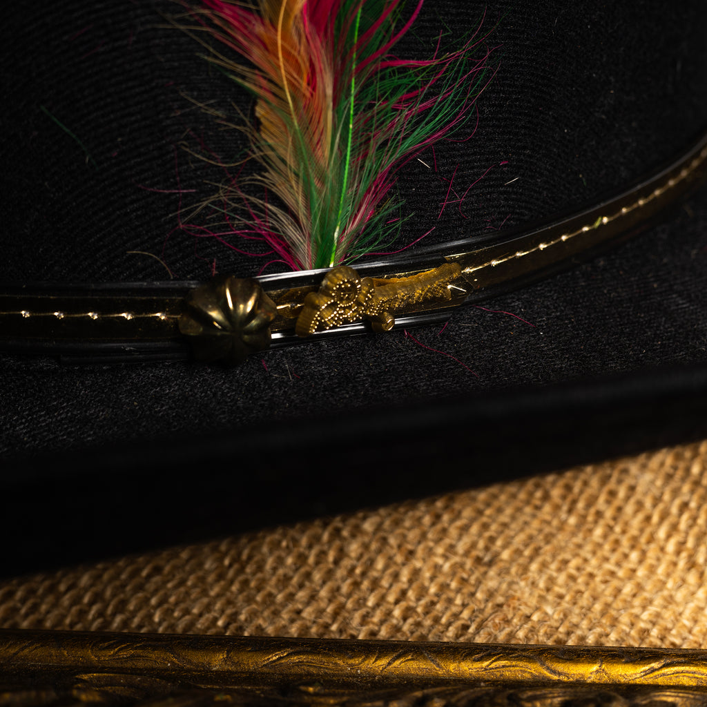 Vintage Rockmount Ranch Wear Black Cowboy Hat with Feather – Size XS (Rim 20.5")